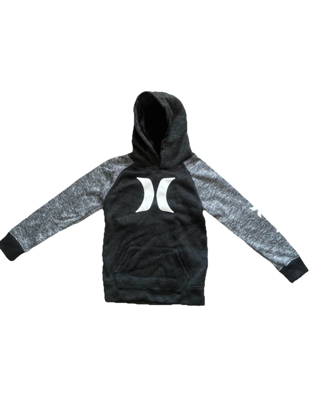 Hurley Boy’s S 8-10 yrs Black Gray Colorblock Hoodie Sweater Marled Sleeves NWOT